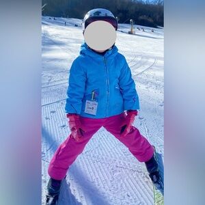 Obermeyer Blue Jacket and Pink Snow Bib Set with I-grow extended wear feature!